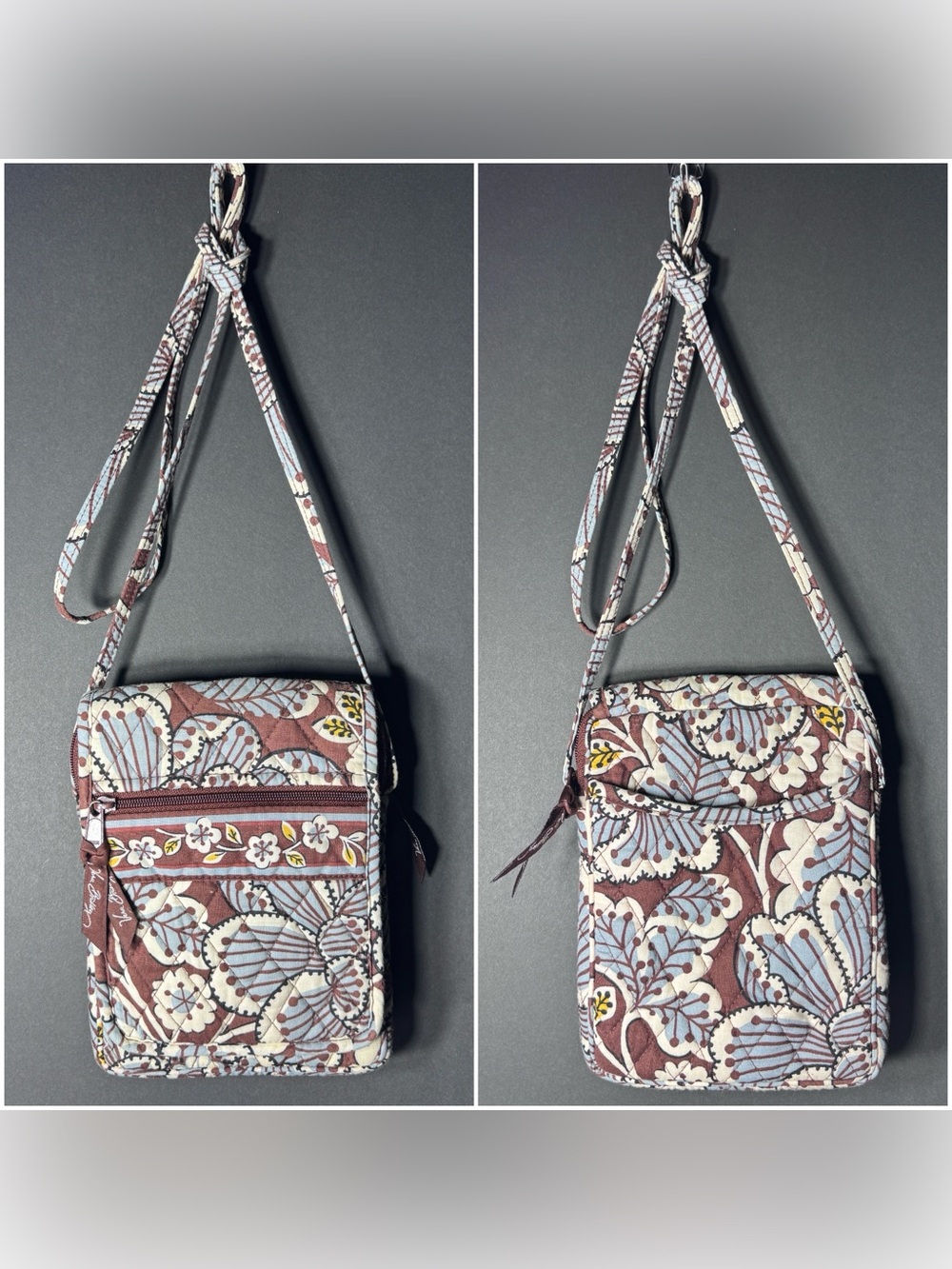 Vera Bradley Slate Bloom Floral Quilted Boho Casual Crossbody Bag Cotton Purse